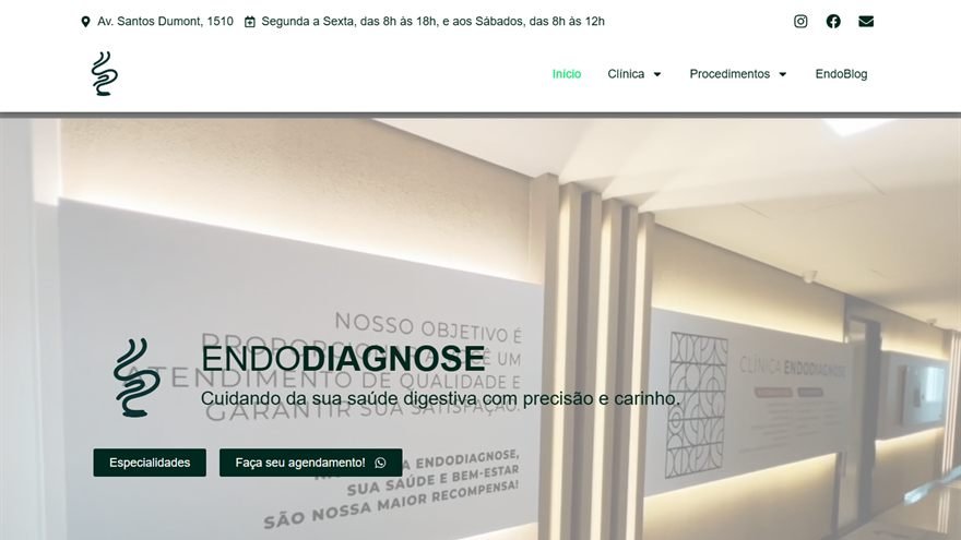 Página inicial do site Clínica EndoDiagnose