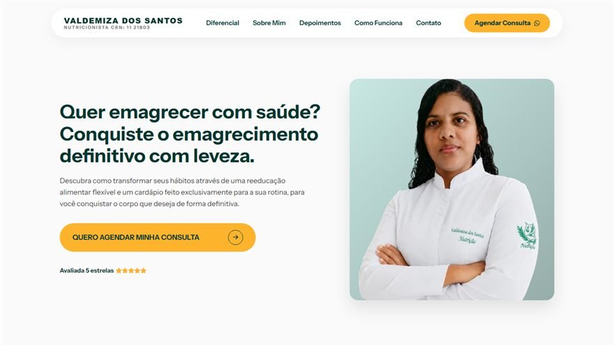 Página inicial do site Valdemiza Santos — Nutrição