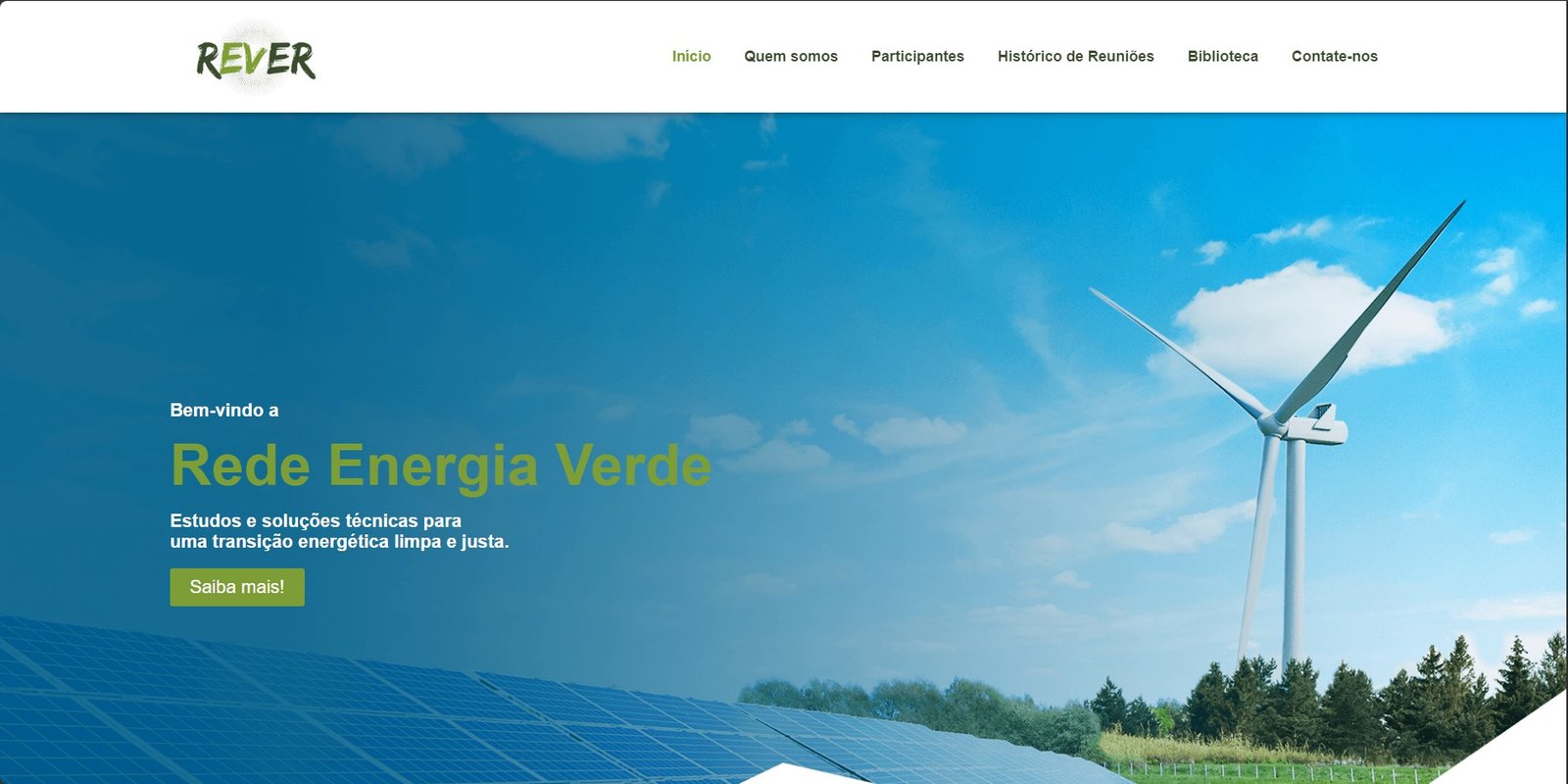 Página inicial do site REVER — Rede Energia Verde